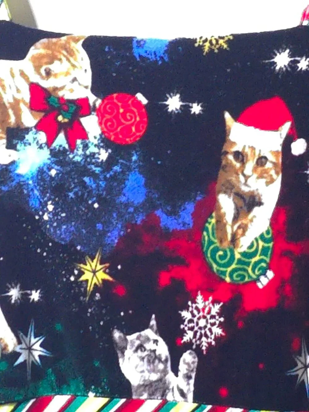 Christmas Cat Overalls Womens Lg Holiday Jumpsuit Santa Kitty Wide Leg Festive